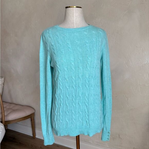 Women's Talbots Turquoise Lambswool Cable Knit‎ Sweater size M Petite - Picture 3 of 10